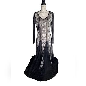 See Thru Embroidered Dress Biya Black Maxi Dress Floral Bohemian Women M